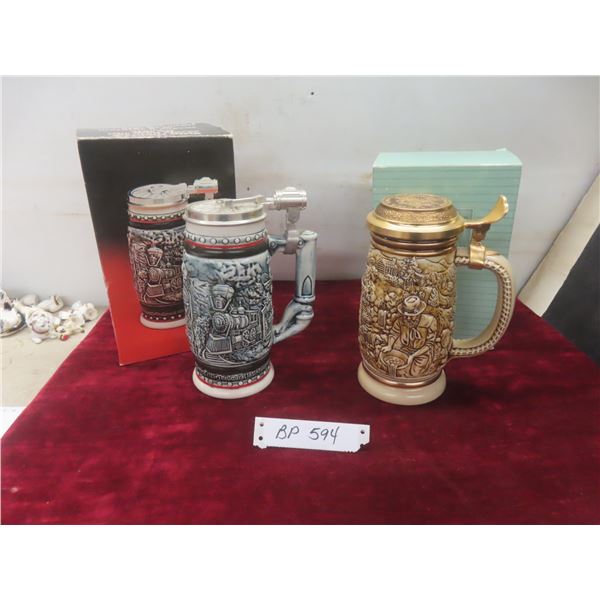 2 Avon Steins: The Gold Rush 8 1/2"  and Age of the Iron Horse 8" With Original Boxes