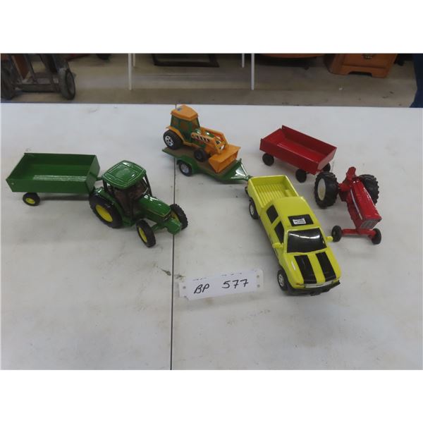 John Deere Truck and Trailer by Buddy L With John Deere Tractor and Trailer and International Truck