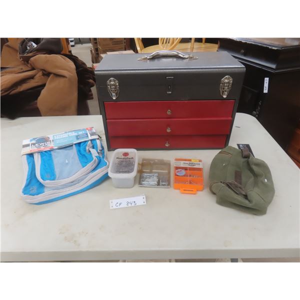 Metal Tool Box With 3 Drawers " Including Nails, Screws, and New Expandable Packing Cube Set