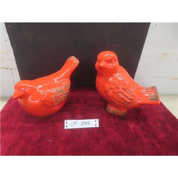Mid Century Orange Art Pottery Bird Figurine Tallest 8" H