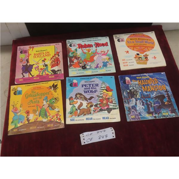 6 Disneyland Record and Story Book Sets 2 Records Have Damage
