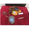 Image 1 : Pair of Beaded Moccasins Sole 8 3/4" With Beaded Leather Pouch, 2 Leather Bracelets, and 4" Bone Pi