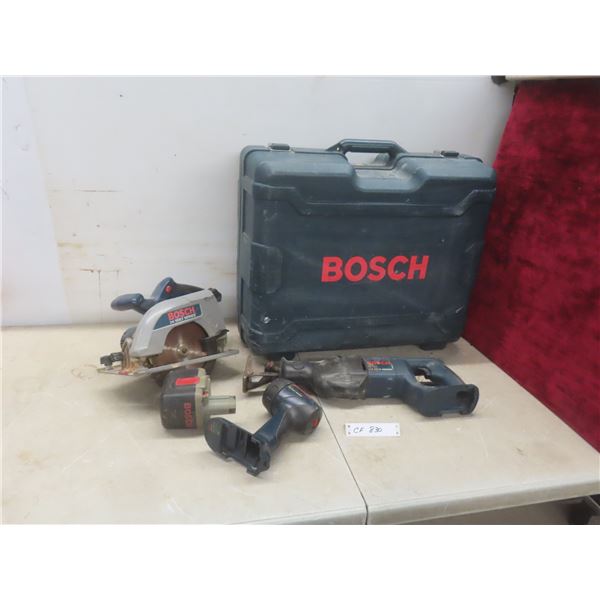 3 Piece Bosch 24V Cordless Tool Set Including 6 1/2" Circular Saw, Flashlight, Reciprocating Saw, 1