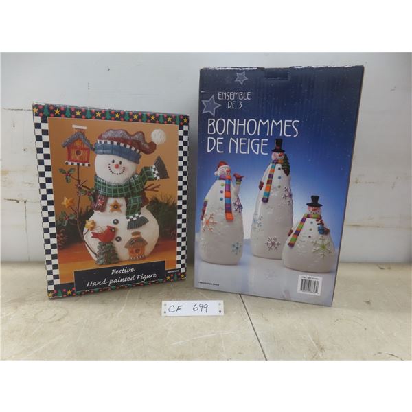 Christmas Decor: Hand Painted Snowman and Set of 3 Snowmen