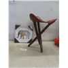 Image 1 : Leather Tooled Tripod Folding Stool With Camel Design and Framed Elephant Picture 13 1/2" x 13 1/2"