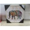 Image 2 : Leather Tooled Tripod Folding Stool With Camel Design and Framed Elephant Picture 13 1/2" x 13 1/2"