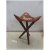 Image 4 : Leather Tooled Tripod Folding Stool With Camel Design and Framed Elephant Picture 13 1/2" x 13 1/2"