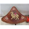 Image 8 : Leather Tooled Tripod Folding Stool With Camel Design and Framed Elephant Picture 13 1/2" x 13 1/2"