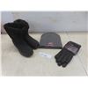 Image 1 : New Ladies Boots With Gripper Size 7, Leather Gloves Size Medium, Toque
