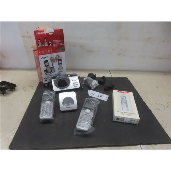 VTech 2 Handset Cordless Digital Answering Phone System Looks New, Compact Power Charger for Smart P
