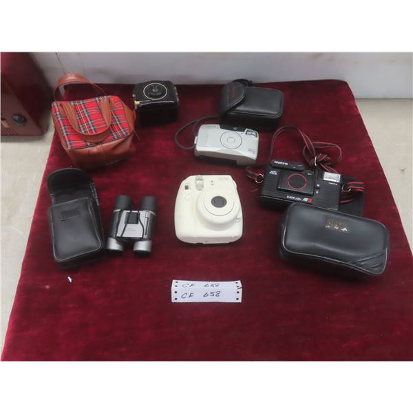 Cameras: Fuji Film Instax Mini 8, Keystone, Canon and Binoculars