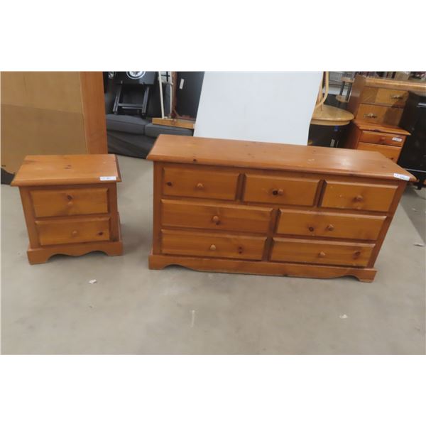 Pine Dresser 30" x 59" x 18" With Nightstand 22" x 18" x 23".