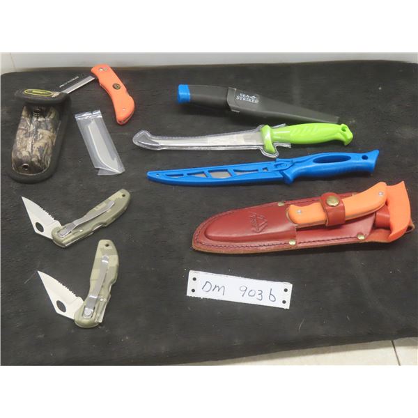 3 Folding Knives and 4 Straight Blade Knives
