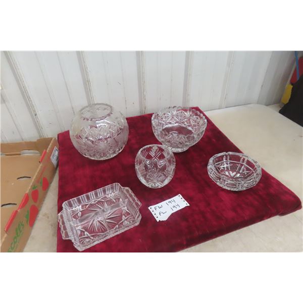 Crystal Bowls and Tray x 5
