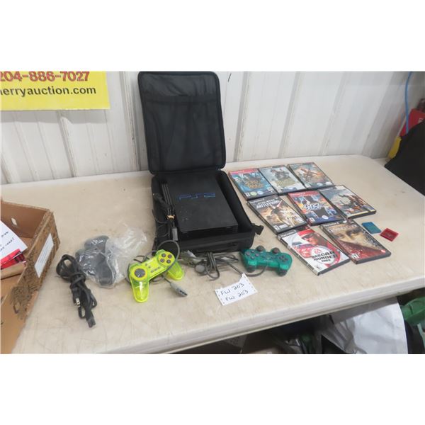 PS2 Console Online Edition, 8 Games, 3 Controllers One New, Power Source Cord and Memory Cards