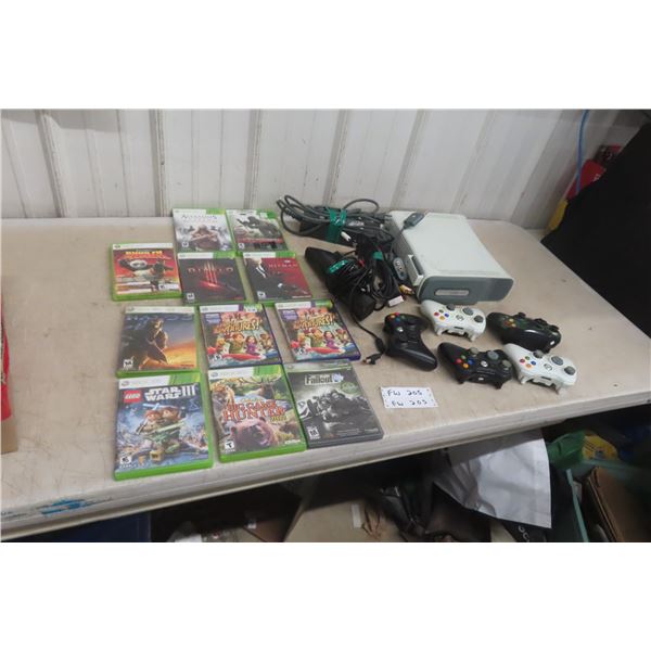 Xbox 360 Console With 11 Games, 5 Controllers, Power Pack and Power Supply - Working Condition!