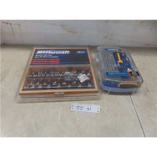 New Mastercraft 20 Piece Router Set and 51 Piece Quick Draw Pistol Grip Driver With Ratcheting Shaf