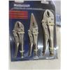 Image 2 : New Mastercraft 3 Piece Long Reach Pliers, 32 Piece Reciprocating Saw Blades, 3 Piece Vise Grips, a