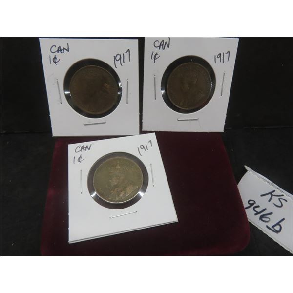 3 1917 Canada Large Cents
