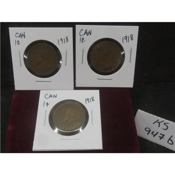 3 1918 Canada Large Cents