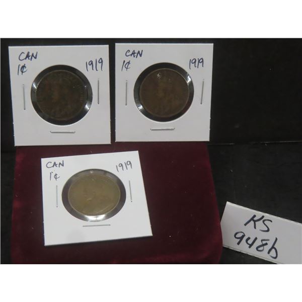 3 1919 Canada Large Cents