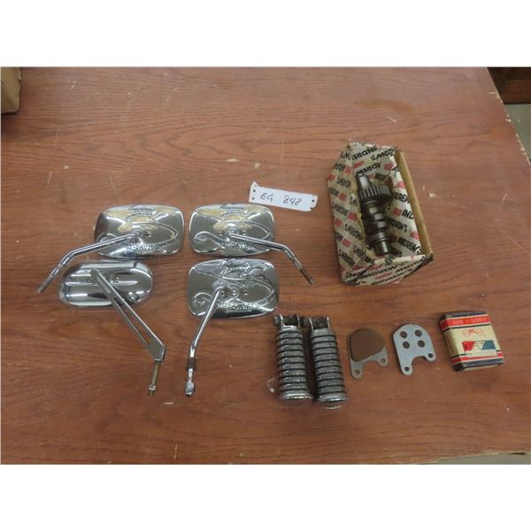 Harley Davidson Side View Mirrors, Foot Pegs, Brake Pads, and Cam Shaft for 1978–84 Shovelhead