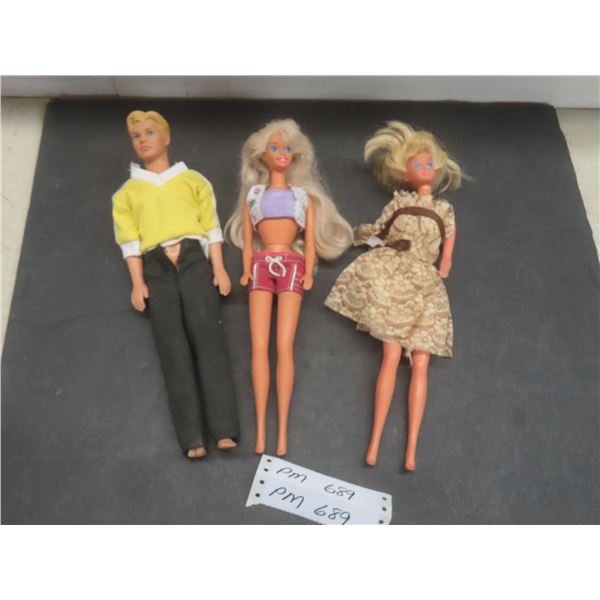2 Barbie Dolls With Ken Doll