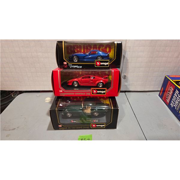 Three Bburago 1/24 Die-Cast - Dodge Viper, Jaguar, Lamborghini.