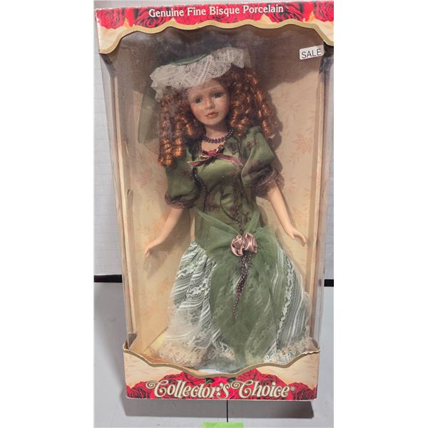 Collectors Choice 21 Inch Porcelain Doll Complete With Stand and Certificate of Authenticity.
