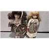 Image 4 : Two 15 Inch Porcelain Dolls, 1 On Stand, Four 11 Inch Dolls With Hand Made Dresses