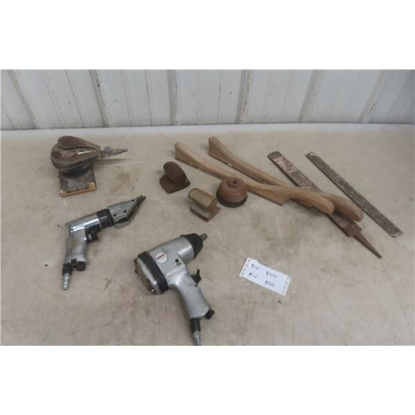 Sanborn 1/2" Air Ratchet, Chicago Metal Air Snips, Air Palm Sander and Autobody Tools.