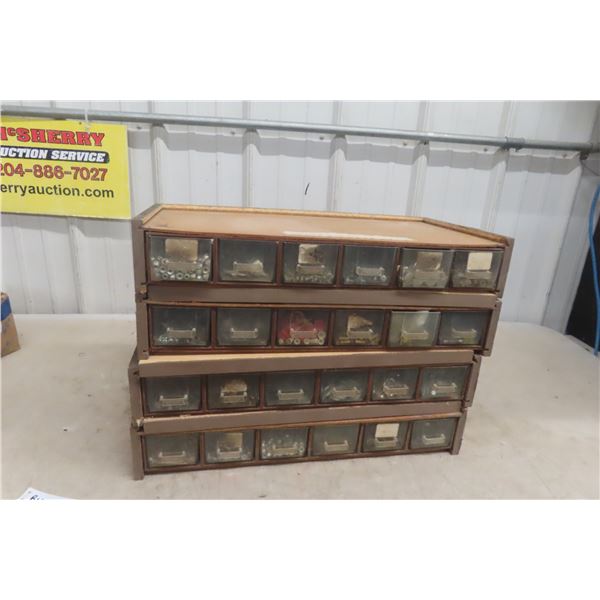 24-Bin 4-Tier Stackable Storage Cabinet Full of Hardware.