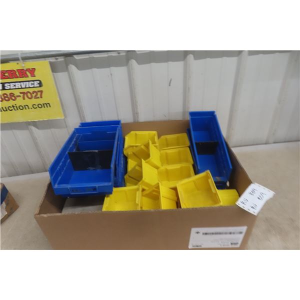 20 Yellow 4" x 5" x 3" Storage Bins; 7 Blue 6" x 4" x 11" Bins; 3 Blue 4" x 4" x 11" Bins.