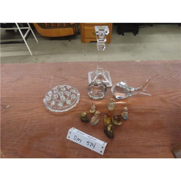 Vintage Glass Flower Frog, Art Glass, Candle Holder, Red Rose Tea Figurines