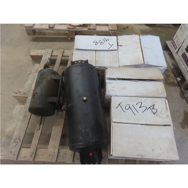 Pallet Lot of 4 Boxes of New Semi Brake Pads and 2 Air Tanks