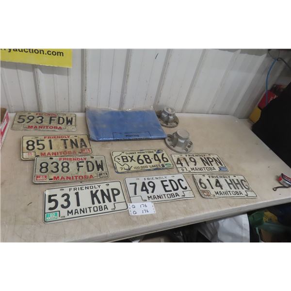 8 MB License Plates, 2 Chev GMC Center Hub and New Tarp