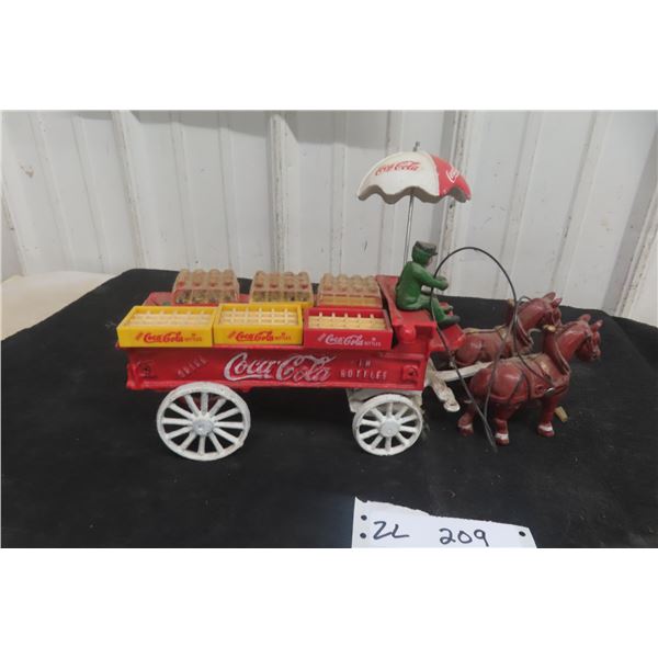 Coca Cola Cast Horse Delivery Wagon Tin Man Coca Cola Case and Umbrella 14" Long