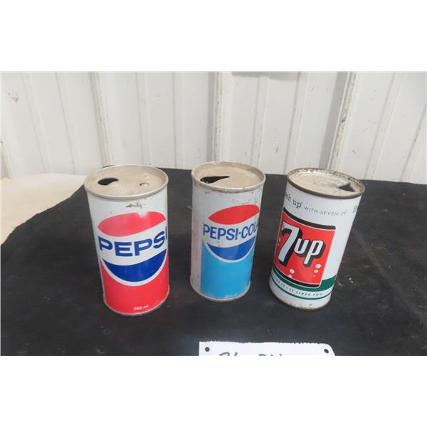 3 Older Pop Cans and 2 Pepsi 7Up