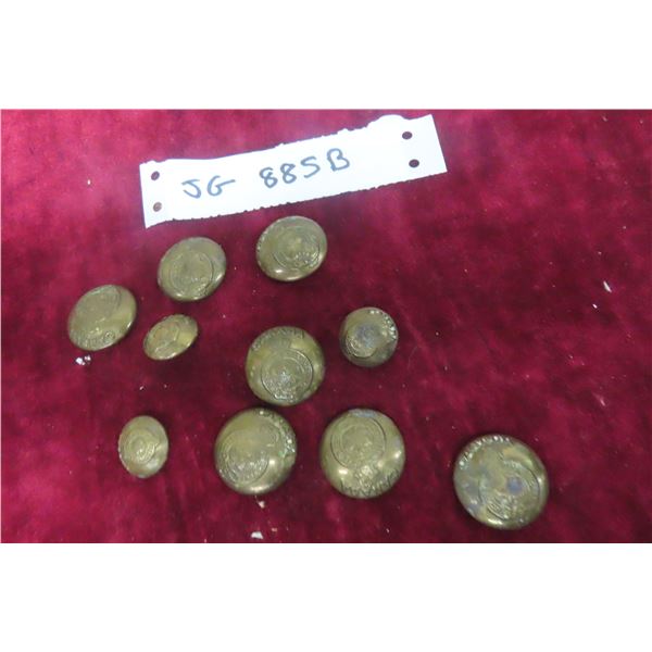 10 Canadian Brass Military Buttons Marked United-Carr Canada (7 Large and 3 Small).