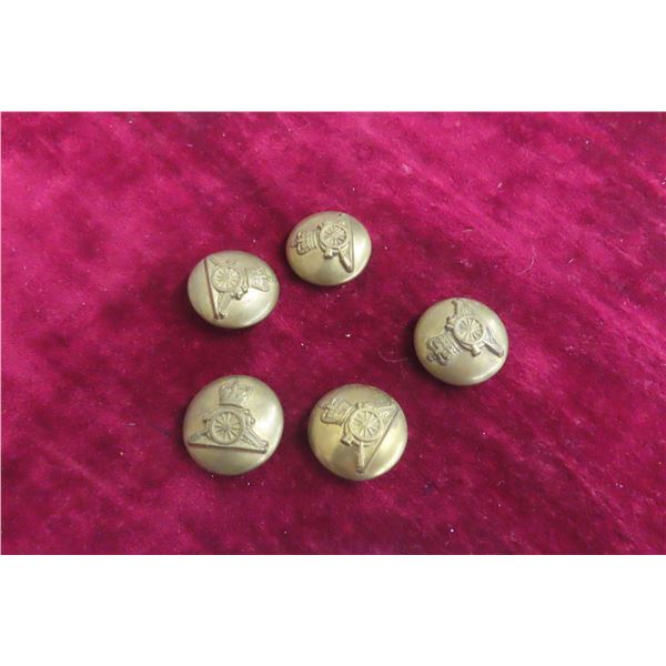 5 Brass Royal Canadian Artillery Buttons.