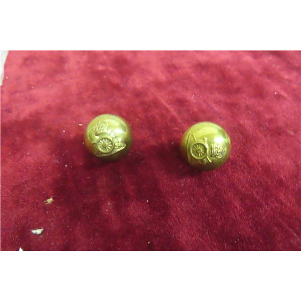 2 Brass Royal Horse Artillery Ball Buttons Made in England.