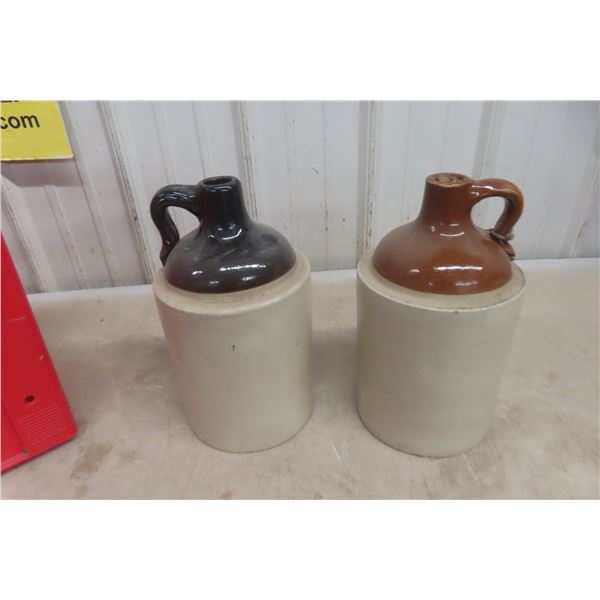 2 Vintage Stoneware Whiskey Crock Jugs