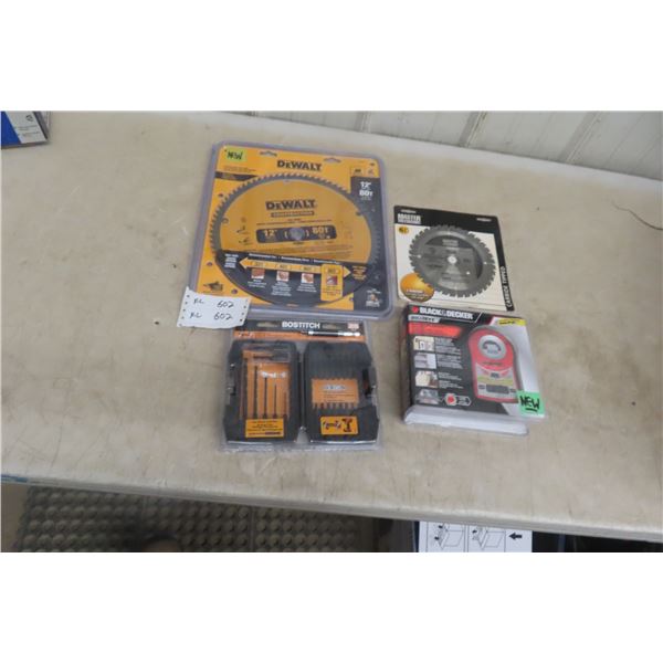 New Dewalt 12" Circ Blade, 6 1/2" Drill Drive Set, Black and Decker Auto Laser Level