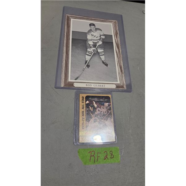 Rod Gilbert N.Y.R. Group 3 Beehive Photo, 1972–73 O-Pee-Chee Card.