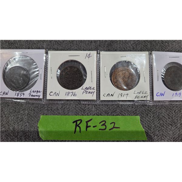 Four Canada Large Pennies: 1859, 1876, 1917, 1919.