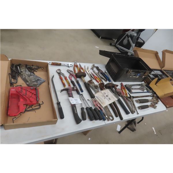Toolbox Full of Hand Tools Including Wrenches, Vise Grips, Pliers and Miscellaneous Pieces.