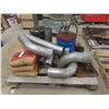 Image 2 : Pallet Lot Of 3 Bags Silica Sand, Exhaust Tubing, Oil Barrel Pump, Pintel Hitch And More