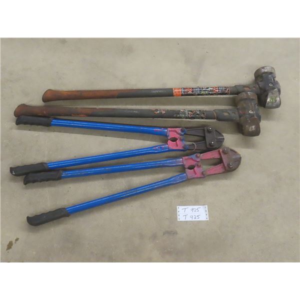 2 Bolt Cutters And 2 Fiskars Sledge Hammers