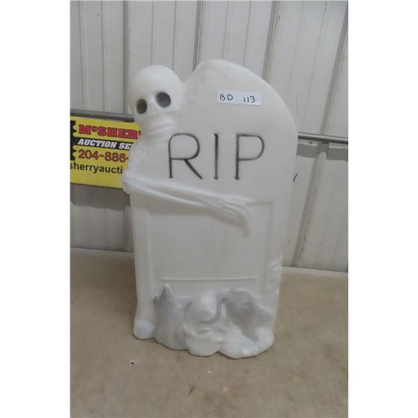 Vintage 27" Blow Mold Tombstone Halloween Display With Skeleton And Rats