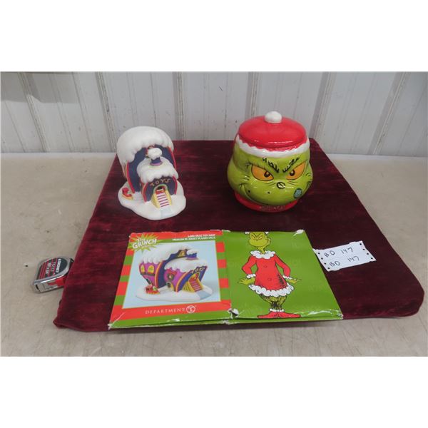 Vintage Dr. Seuss The Grinch Rare Who-Ville Toy Shop In Box And Cookie Jar Excellent Condition Box